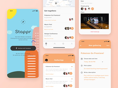 Stappr - Let's be social app clean colorful creative event gathering illustration ios iphonex map minimal mobile social app ui ux