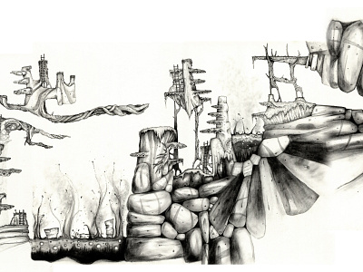 Composited hand-drawn (pencil) platform game level design