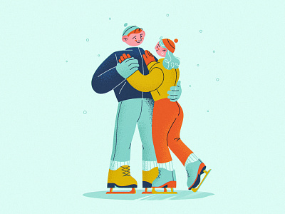 Love on Ice Skates couple cozy cute happiness happy ice illustration kind kiss love man procreate skates vector winter woman
