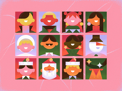 Christmas Characters characters christmas face happy icons illustration minimal new year people set smiling vector