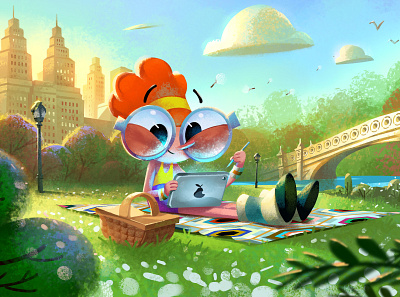 Ivy at the park animation brainstorming brand mascot branding central park character animation character design creative creativity design drawing hand draw illustration manhattan new york outdoors park picnic sketch workaholic