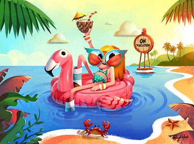 Ivy On Vacation brand identity brand mascot branding brush character design design draw drawing graphic design hand draw illustration mascot mascot character mascot design paint sea sketch time off tropical vacation
