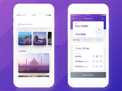 Hypereal App booking commute explore ios ticket transport travel ui