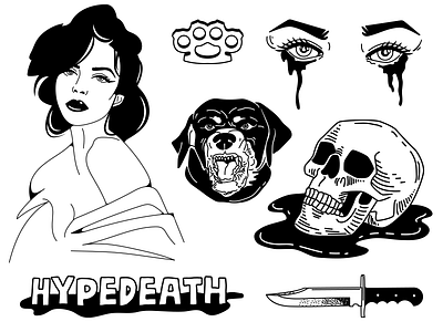 Hypedeath apparel graphics black work line illustration tattoo design