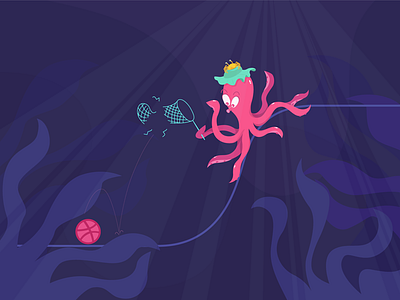 Hello Dribbble capture debut hello dribbble illustration ocean octopus vector