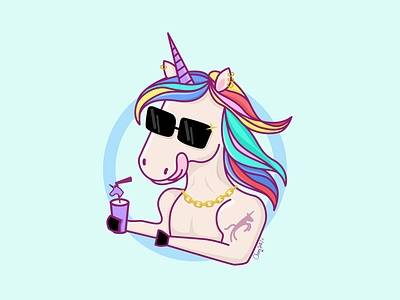 Summer Unicorn Gang Boss beverage gang illustration sunglasses tattoo unicorn