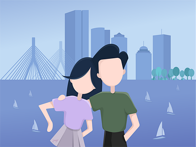 Boston Anniversary anniversary avatar boston bridge building hug illustration lean seashore skyline skyscraper