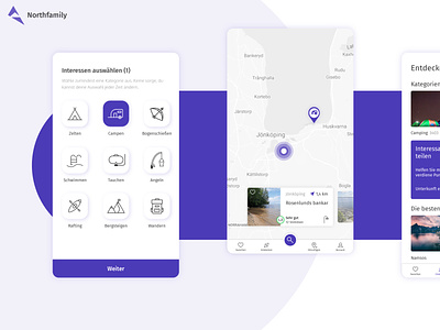 Northfamily - Camping & Travel App android app camp design holiday ios nature parking purple roadtrip sleeping tent travel ui ux uxui