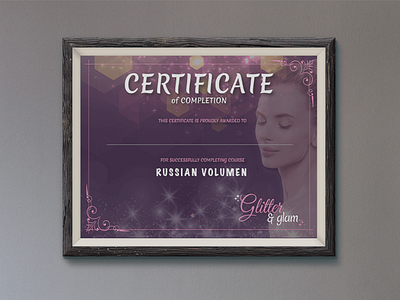 Certificate - Glitter & Glam beauty certificate course design diploma fashion glitter gradient health luxury makeup typography