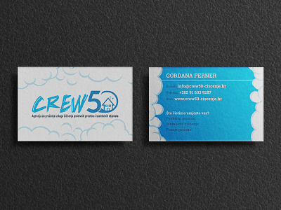 Business card design - Crew50 blue and white branding business card clean cleaning cleaning company flat flyer graphic design house modern