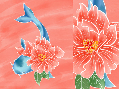 Fish fish flower gouache illustration inktober procreate