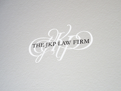 JKP Lawfirm branding calligraphy hand lettering logo white