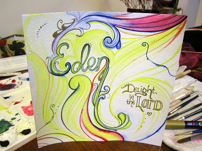 Eden card fine art painting posca swirl watercolor