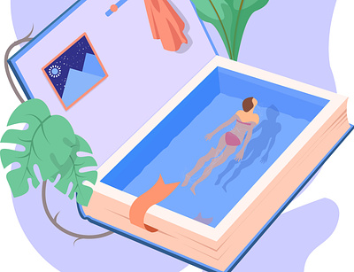 Reading and education book design education flat illustration swimming ui ux vector water