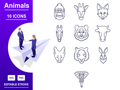 Outline : Animals Iconset animals icons set bear cow dog elephant fox horse monkey animals rabbit
