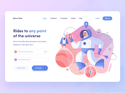 Space Uber - Hero Screen austronaut character cosmic first screen illustraion page ride rides space stars taxi uber ui ui design university ux ux design uxui web webdesign