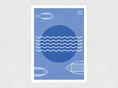 Fish poster I blue fish fishes illustration illustrator ocean sea texture waves