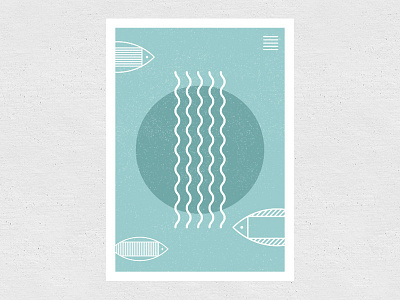 Fish poster II blue fish fishes illustration illustrator ocean sea texture waves