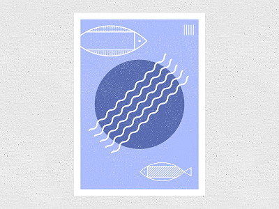 Fish poster III blue fish fishes illustration illustrator ocean sea texture waves