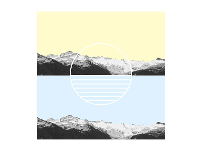 It's been too long. blue circle illustration mountains pale snow typography yellow