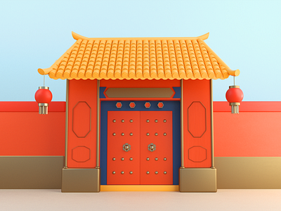 Ancient Chinese door 3dgraphics c4d