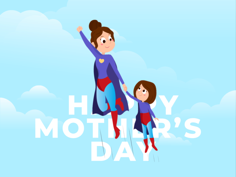 SuperMom SuperBaby 2d animation animated animated gif animation baby flying mom mothers day mothersday super hero superhero superheroes superheros vector