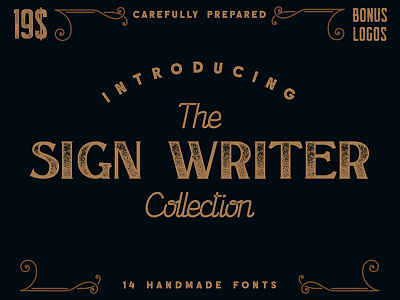 The Sign Writer Collection badge display font font bundle font pack retro sans typeface vintage