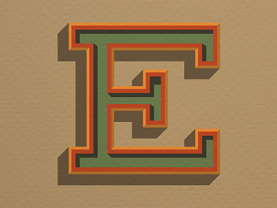 Retro "E" color font lettering paper print retro serif shadows type typography vintage