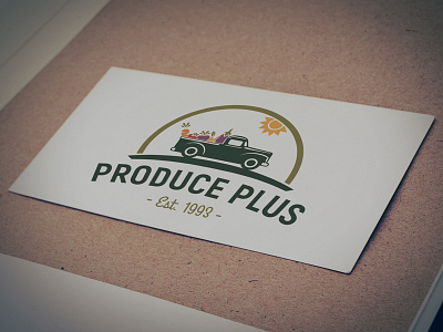 Produce Plus agriculture badge brand branding car countryside design display food handcrafted icon illustration label logo print retro sun vegetables vintage