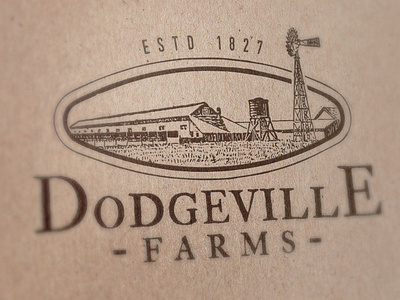 Dodgeville Farms americana badge brand branding design farm logo handcrafted illustration label logo mill old print retro rural rustic village vintage