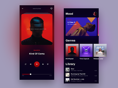 Music Player App Design cover design discover figma library mobile mood music player simple song spotify ui ux