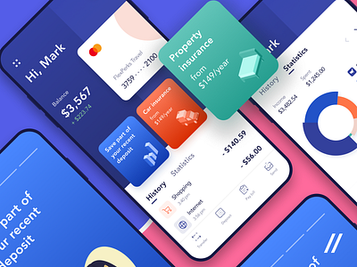 Banking App Design Concept app balance banking billing history income insurance statistic stories ui ux wallet