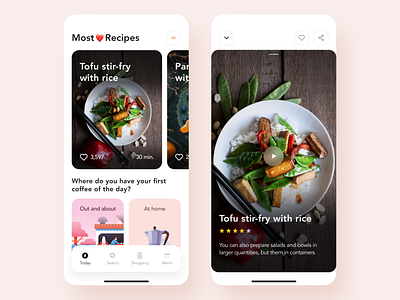 Recipe App cooking cuberto design discover favorites food meal mobile planner quiz rating recipe book search shopping tutorial ui ux video