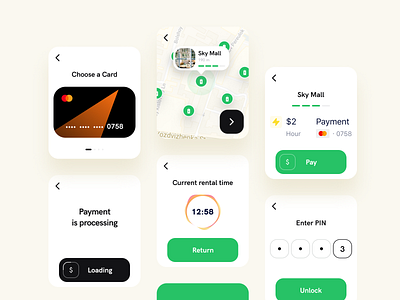 Apple Watch Power Bank Rental App app apple apple watch design figma location map payment pin powerbank rental sharing timer ui ux