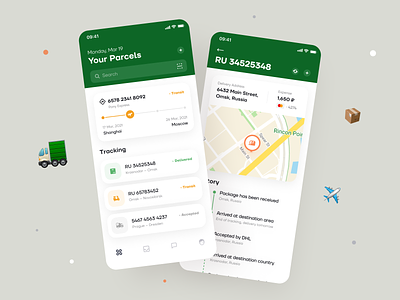 Parcel Tracking App Design account app dashboard delivery delivery service ios logistics overview package parcel postal postal service settings track tracking tracking package tracking parcel transport truck