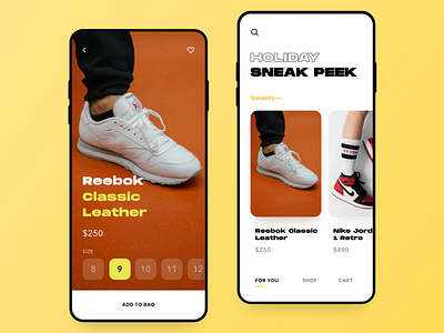 Sneakers Marketplace adidas app ar artificial intelligence cart design ecommerce interaction ios iphone mobile nike reebok retail shoes shop simple sneakers store ui ux