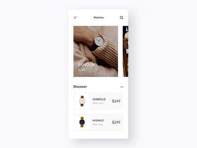 Watch Shop Redesign animation app branding cart design discover ecommerce figma interaction ios minimalistic mobile online payment shop simple store ui ux watch