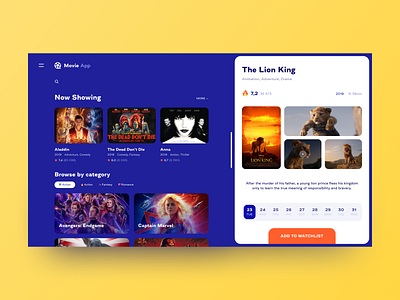 Movie App adobexd branding cinema design figma film interaction lion king movie product rating review simple ui ux web webdesign website