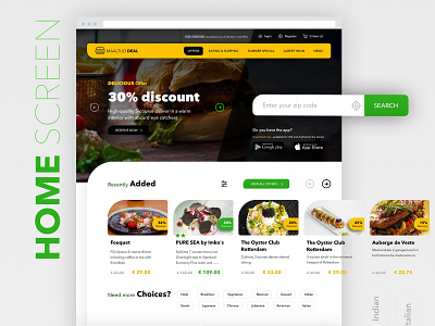 Maaltijd Deal branding design discount food green icon responsive restaurant typography ui ux web web app web design website website design white yellow