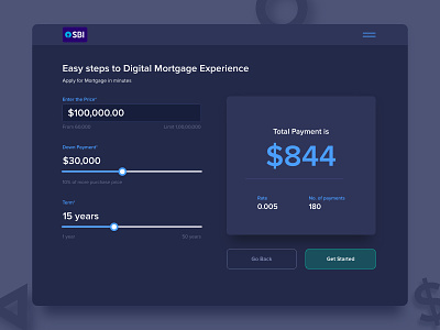 Calculator for Digitial Mortgage Experience 004 app calculator dailyui dark dark app dark mode dark theme dark ui digital illustration ipad ipad pro ipadpro mobile mortgage payment price pricing typogaphy