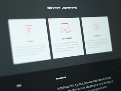 Here's What I Can Do For You clean dark footer portfolio services simple icons