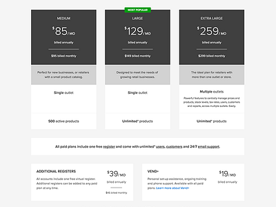 New Pricing Table on Site flat pricing solid table vend website