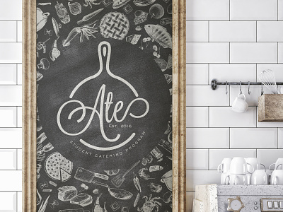 A.T.E. Catering Logo ate brand brand and identity branding caterer catering chalkboard design food frying pan illustration logo logo design pan restaraunt type typography