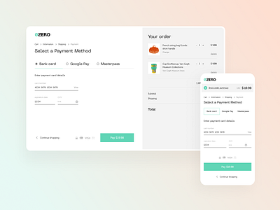 0Zero - Checkout Page cart checkout credit card dailyui ecoshop mobile app payment wallet