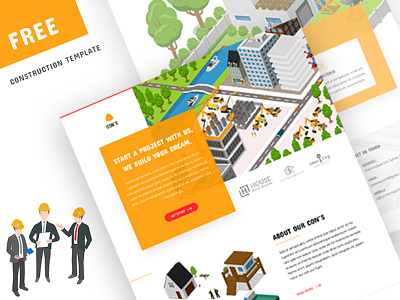 Free Construction Template construction construction company construction template design flat free free branding free illustration free web design free website free website template graphic design illustration template ui ux web