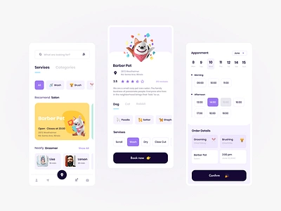 "Groom Room" - Pet grooming app. app design grooming pets ui ux