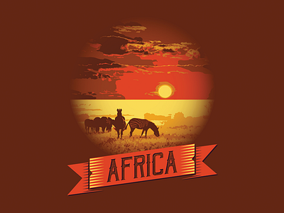 Africa africa explore illustrator retro savanna sunrise travel typography vector warm colors zebra