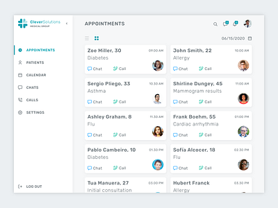 Telehealth Portal - Appointments Dashboard appointment card clean clean design clean ui clinic dashboard doctor ehr medical patient schedule telehealth telemedicine ui uidesign white