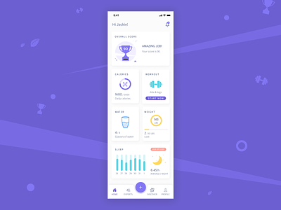 Fitness App Home Page clean clean design fitness fitness app health app healthy sleep ui uidesign water weight weight loss wellness white workout