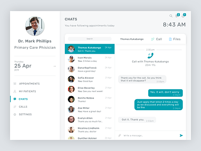 Telemedicine Doctor's Portal - Chats appointment appointments chat clean clean design clean ui clinic clinical ehr medical medical app medical design messanger patients telemedicine ui uidesign white white ui